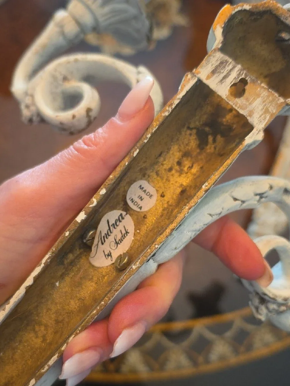 Vintage Andrea By Sadek White Distressed Ornate Wall Hook Sconces